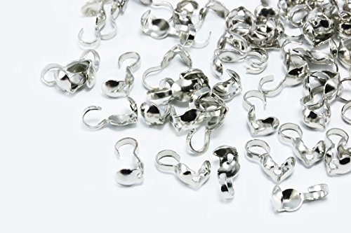INWARIA Klappkapseln Kalotten Öse Quetschkalotten Farbwahl Endstücke Doppel-Loop, S62-3 (8 x 4mm - 100 Stück, Silberfarben)