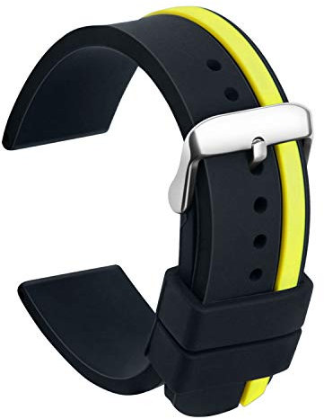 ULLCHRO Bracelet Montre Remplacer Silicone Bracelet Montre Bicolore - 20, 22, 24mm Caoutchouc Montre Bracelet avec Acier Inoxydable Boucle (24mm, noir et jaune)