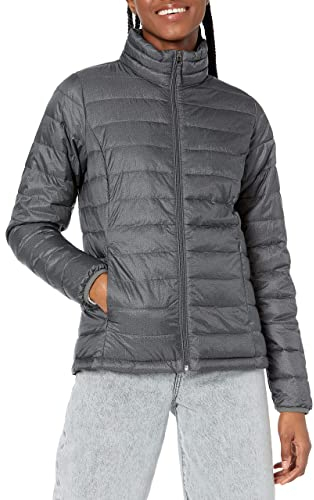 Amazon Essentials Damen Leichte, langärmelige, wasserabweisende, packbare Pufferjacke (in Übergröße erhältlich), Dunkelgrau Meliert, XL