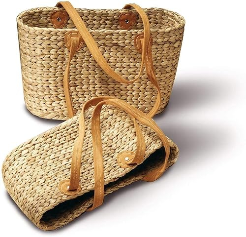 Neustanlo - Einkaufstasche Einkaufskorb aus Wasserhyazinthe - Maße 41x12x24 cm - Oval klein mit langem Henkel - 1 STK.