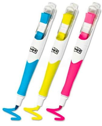 Post-it Textmarker, Gelb, Rosa und Blau, 50 farblich abgestimmte Flaggen/Textmarker, 3er-Pack, Komfortgriff, Schmale Keilspitze, Highlighter-Set