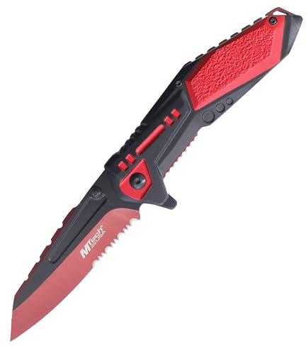 RKS DIFFUSION Couteau Pliant Lame Rouge MT-A1011RD Couteau de Poche Camping