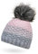 Neverless® Damen Strick-Mütze gefüttert Fleece-Innenfutter Fell-Bommel Kunstfell Winter-Mütze Bommelmütze Grobstrick Mehrfarbig grau-rosa