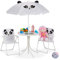 relaxdays Mobiliario Infantil para Jardín, Sombrilla de Playa, Sillas Plegables, Mesa para Niños, Oso Panda, Blanco, Hierro, 4 Uds