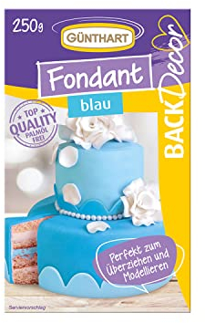 Günthart BackDecor 250 gr blau Fondant, 100% Vegan, Palmölfrei, Reißfest zum überziehen von Torten und Kuchen, zum Modellieren geeignet, 1er Pack (1 x 250 g)