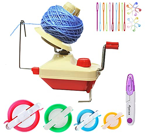 Avvolgitori per palline, filato per maglieria a uncinetto Avvolgitore per lana a sfera, 1 avvolgitore per palline in filato + 4P Pompon Maker + 10PS per punto maglia + 10PS aghi + 1PS forbici (26a)