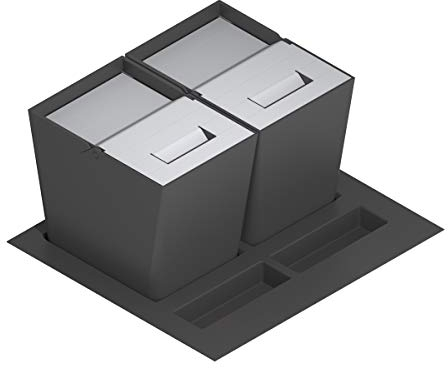 Menage Confort Cubo de Basura y Reciclaje para cajón de Cocina - Tapa de Acero Inoxidable, PP Antracita, 600 mm Ancho Mueble/Alto Producto mm 295