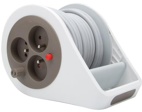 Zenitech - Mini avvolgitore con 3 prese 2P+T, 7 m, colore: tortora