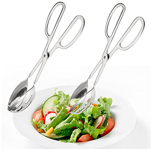 Jucoan 2 Pack Buffet Tongs, 25 cm Stainless Steel Food Serving Tong with Scissor Handle, Salad Tongs Cake Tong for Kitchen, Party