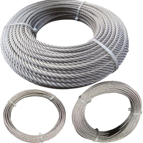 Câble En inox A4-316 (spécial pour l'extérieur) 7x7 torons fils, Tout diamètre et longueurs à choisir, bricolage, garde corps, jardin, terrasse (Couronne 10 mètres, Ø 4mm)