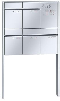 RENZ/Plan / 5er Freistehende Briefkastenanlage Standbriefkasten mit Sprechfeld / V4A-Edelstahl/Volumen 21 L/zum Einbetonieren/Dein-Briefkasten.de