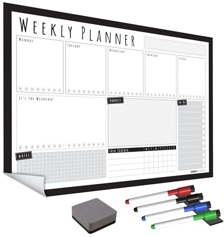 WallTAC A3 veckoplanerare whiteboardklistermärke för vägg | Tillverkad i Storbritannien | Lättta bort kalender med återanvändbart lim | familjemåltidsplanerare/att göra-lista för hem och kontor [43 x