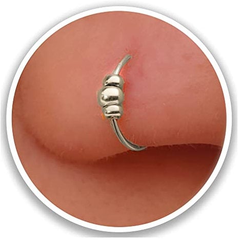 Silberner Nasenring - dünn 24G 7mm Ring 2mm Silberne Perlen - 925 Silber Piercing Schmuck Nasenpiercing