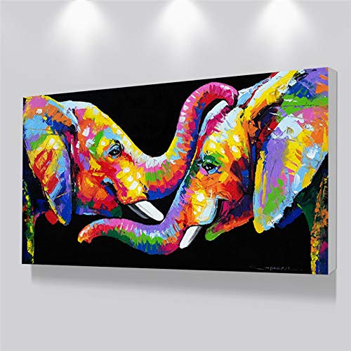 Jianghu Art - Couple éléphants salon photos mur Art affiches et impressions animaux abstraits coloré éléphant toile peintures 60x130 cm pas de cadre