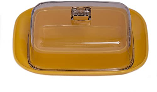 Home Garden Ornaments Yellow Butter Dish with Lid 12.5cm x 8cm – Plastic Butter Dish for 200g – Container with Lid – Serving Plates for Butter – Butter Box for Kitchen (Yellow)