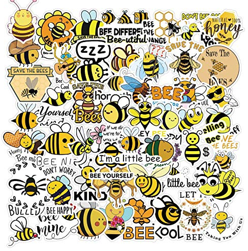 50 Stück Biene Aufkleber Laptop Telefon Gitarre Skateboard Notebook Motorrad Fahrrad Vinyl Stickers Wasserdicht Ästhetisch Aufkleber für Jugendliche Kinder Erwachsene