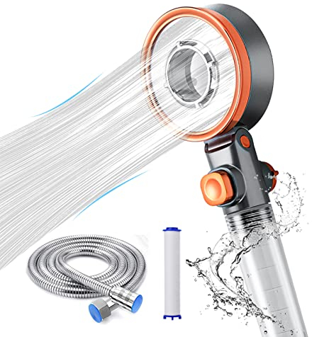 Vakola Duschkopf, Wassersparender Hochdruck Duschkopf, Handbrause mit 1.5m Schlauch, Wassersparend Brausekopf, Doppelseitiger Duschbrause, Druckerhöhend Duschkopf mit Filter und Pausenschalter
