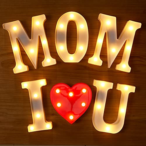 LED Light Up Letters for Wall Decor, I LOVE U MOM Sign, Light Up Alphabet Marquee Letters Lamp Night Light for Mother's Day Party Birthday Home Decoration, Meaningful Gifts for Mom (MOM I LOVE U)