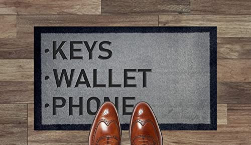 Artisan Kiss Grey Nylon Door Floor Mat Anti Slip Backing 70x40cm Gifts Presents Wedding Novelty (70 x 40 cm, Keys Wallet Phone)