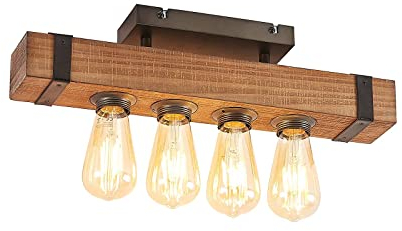 Lindby Deckenlampe Sverina (Landhaus, Vintage Rustikal) aus Holz (4 flammig E27) - Deckenleuchte Lampe Wohnzimmerleuchte