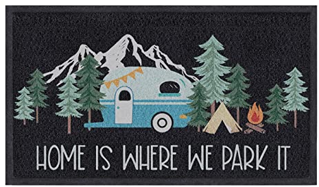 comfoyar Fußmatte Camping Türmatte, Home is Where We Park It Camper Schmutzfangmatte, rutschfest Waschbar Wohnmobil Fussmatte für Aussen Innen Eingang Außen 45 X 75 cm