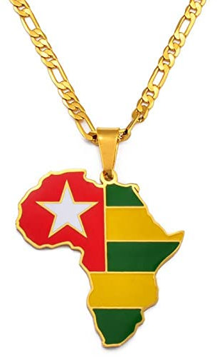 CECECOLEPansr Togo Flagge Afrika Karte Anhänger Halskette Retro Modeschmuck Charme Geometrisches Muster Land Grenze Hip-Hop Pullover Kette Für Damen Herren Geschenk,Togo,45Cm(17.7 Zoll)
