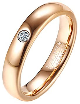 Beydodo Wolframcarbid Ringe Partner mit Gravur, Damen Ring 4mm mit Zirkonia Bandring Freundschaftsring Rosegold für Frauen Gr.55 (17.5)