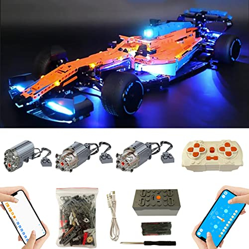 Für Lego 42141 Technic McLaren Formel 1 Super Motor und Fernbedienung und Beleuchtung Upgrade Kit, mit PDF-Installationsanleitung, Kompatibel mit Lego 42141 Bausteinen Modell(Nicht Enthalten Modell)
