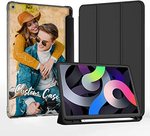 Schutzhülle für iPad 9. / 8. / 7. / (2019/2020/2021) Generation mit Bild, personalisiertes Foto/Name, iPad 10,2 Zoll (25,7 cm) mit Stifthalter, Schutzhülle mit weicher TPU-Rückseite, automatischer