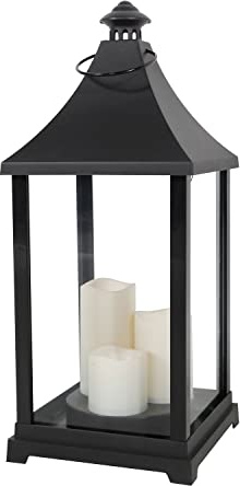 Außen XXL Windlicht Stalllaterne Laterne Gartenlaterne + 3 LED Kerzen Timer Kunststoff H59xB24cm