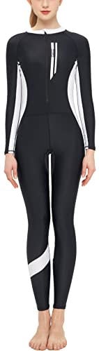SEAUR Schwimmanzug Damen Ganzkörper UPF 50+ Rash Guard Lange Beine und Arme Badeanzug Slim Fit Reißverschluss Sonnenschutz Bademode - XL