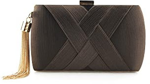 CORIOS Damen Clutch Tasche Abendtasche Fransen Kettentasche Tasche Luxurious Klein Umhängetasche Elegante Schultertasche Hochzeit Wedding Prom Party Handtasch Braun