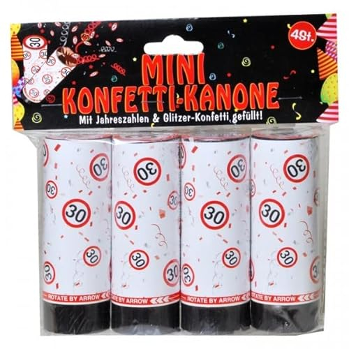 Set Konfetti Kanonen mit Jahreszahl zum 30. Geburtstag weiss/rot
