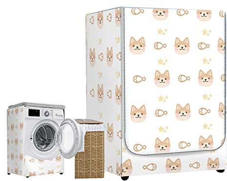 Highdi Waschmaschinenabdeckung Wasserdichter, Staubdicht Sonnenschutz für Frontlader Waschmaschine Staubdichte Staubdichte Abdeckung Waschmaschine (S-Kapazität 4-7.5kg,Niedlicher Shiba Inu)