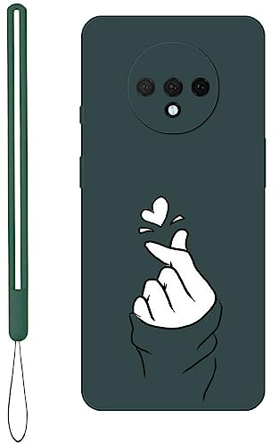 KARTXITAI Hülle Kompatibel mit OnePlus 7T, Kreatives Graffiti Finger mit Herzen Muster Weiches Stoßfeste Cute Matte Schutzhülle mit Bumper Case Handyhülle Rückseite-Grün