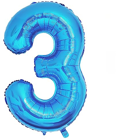 Ponmoo 40 Zoll Foil Luftballon Zahl 3 Blau (101cm), Aufblasbares Helium oder Luft, Riesige Folienballons Nummer 0-100, Große Ballons für Hochzeitstag und Geburtstagsparty Ballon Dekoration