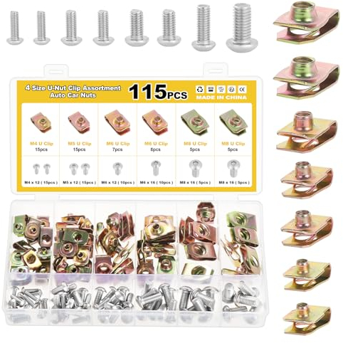 Gueenky 115 Stück Blechmuttern Gewinde, M4 M5 M6 M8 U-Typ Blechmuttern Schnappmutter Set karosseriemuttern Schnappmuttern Clipmuttern Edelstahl für Auto Motorrädern