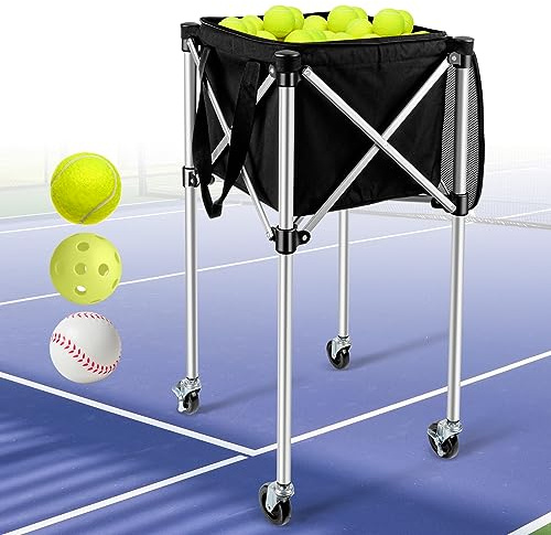 Angooni Professional Tennis Cart, 150-Ball Capacity, Silent PU Wheels