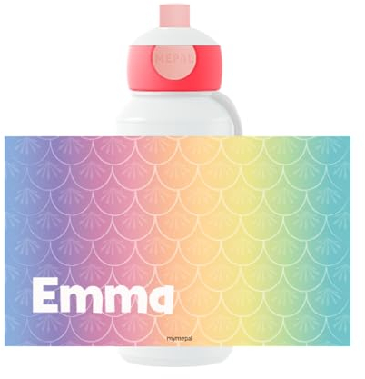 Mepal Personalisierte Trinkflasche mit Namen - Wasserflasche für Kinder Pop-up Campus - Meerjungfrau - Auslaufsichere Flasche für Schule - BPA-frei & Spülmaschinenfest - 400 ml - Muster