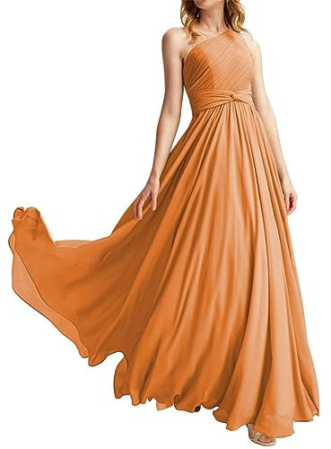 Women's Bridesmaid Dress for Wedding One Shoulder Long Pleated Formal Prom Gowns Dusty Blue UK14