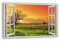 HUBDECO Leinwandbild Fensterblick Naturfeld Bild 120x80 cm - Landschaftsbilder auf Leinwand - Wandbilder Wohnzimmer - Bild Fenster mit Ausblick - Aesthetic Room Decor - Wanddeko Schlafzimmer