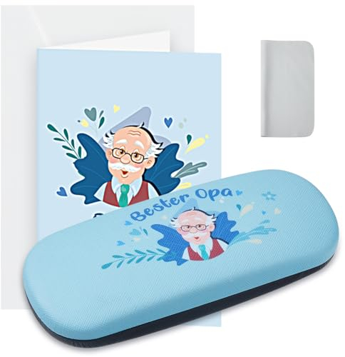 Weewooday 2 Stück Bester Opa Geschenk Set inklusive 1 Hartschale Brillenetui und 1 Opa Karte mit Umschlag Geburtstag Weihnachten Vatertag Geschenkideen für Großvater von Enkel Enkelin