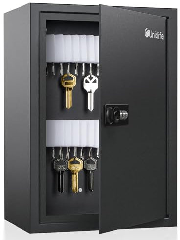 Uniclife 40 Position Slotted Key Cabinet with Combination Lock Resettable Black Digital Security Storage Box Steel Key Organizer with Slotted Racks White Key Tag Labels and Permanent Pen