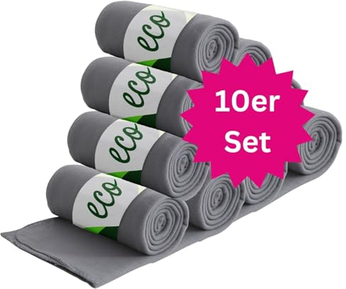 wometo 10er Vorteilspack Eco Fleecedecke aus 100% recyceltem Material + OekoTex geprüft 130x160 ca. 400 g - grau mit Anti-Pilling und Kettelrand grau