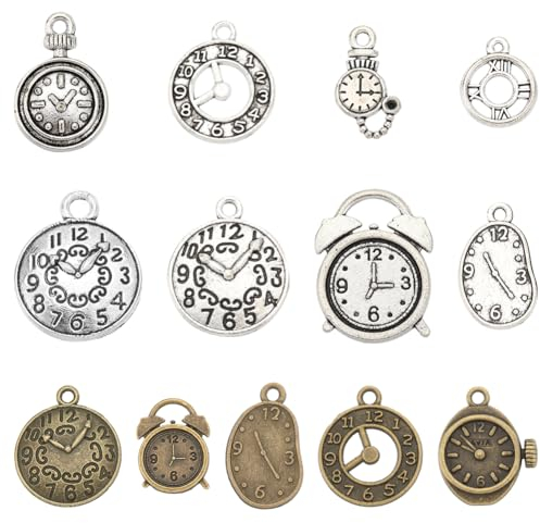 SUNNYCLUE 78 Stück 13 Stile Silberne Uhr Charms Steampunk Charms Große Kleine Uhren Tibetische Legierung Vintage Mini Bronze Charm Für Die Schmuckherstellung Charms Zubehör Schlüsselanhänger Baumelnde