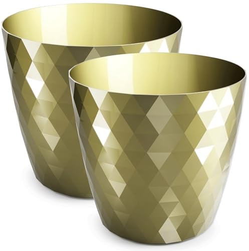 PECZEKO glänzender Blumentöpfe, Kunststoff-Pflanzentöpfe, dekorativer Blumentopf für große und kleine Blumen, 2er-Set Blumentöpf, Pflanztopf, Kräutertopf, (2 Pack) Gold, ø 20 cm