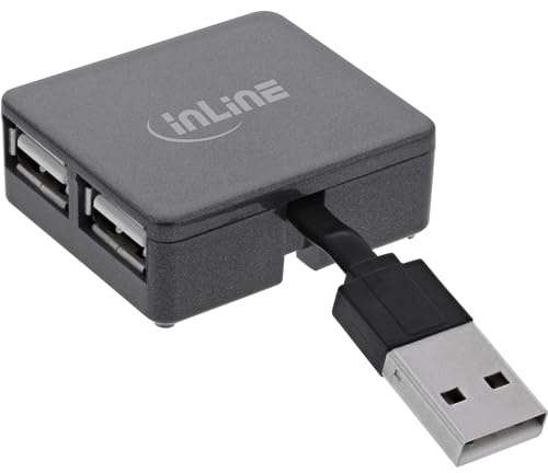 InLine® USB 2.0 4-Port Hub, USB-A Stecker auf 4X USB-A Buchse, Kabel 4cm, Quadrat, schwarz