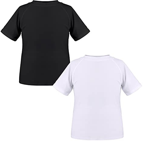 TIZAX 2 Pieces Boys Swim Tops Kids Short Sleeve Rash Vest Quick Dry Swimwear Children UPF 50+ Rash Guard Shirts Black+White 13-14 Years