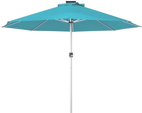 Outsunny 3(m) Solar Powered Garden Parasol with Lights, LED Lighted Deck Umbrella with 48mm Aluminium Pole, Crank, Solar Charged and USB Type-c, for Balcony, Outdoor and Lawn, Blue