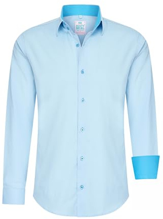 Rusty Neal Herren-Hemd Pastellfarben Premium Slim Fit Langarm Cotton-Stretch Kontrast Hemd Business-Hemden Freizeithemd 66